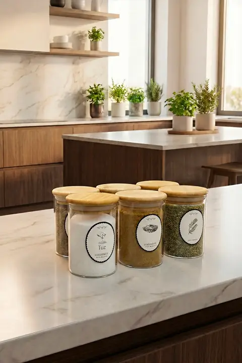 6-Piece Glass Spice Jar Set with Bamboo Lids & Labels, 280 ml