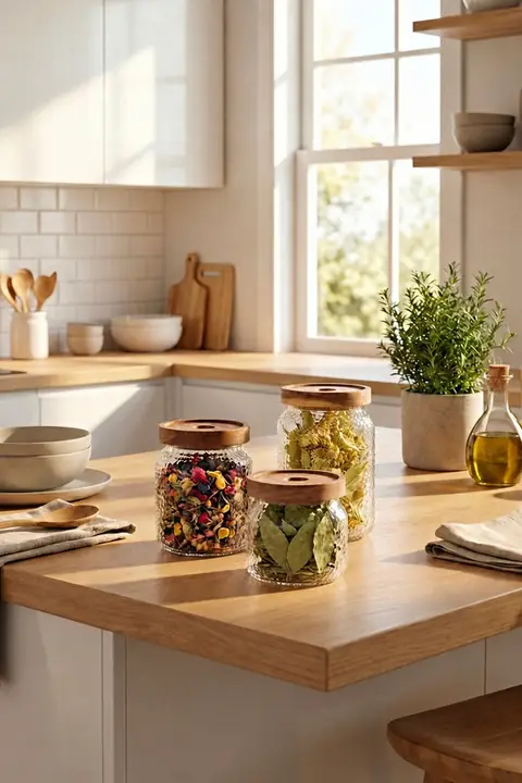 3-Piece Textured Glass Jar Set with Lids for Spices & Grains