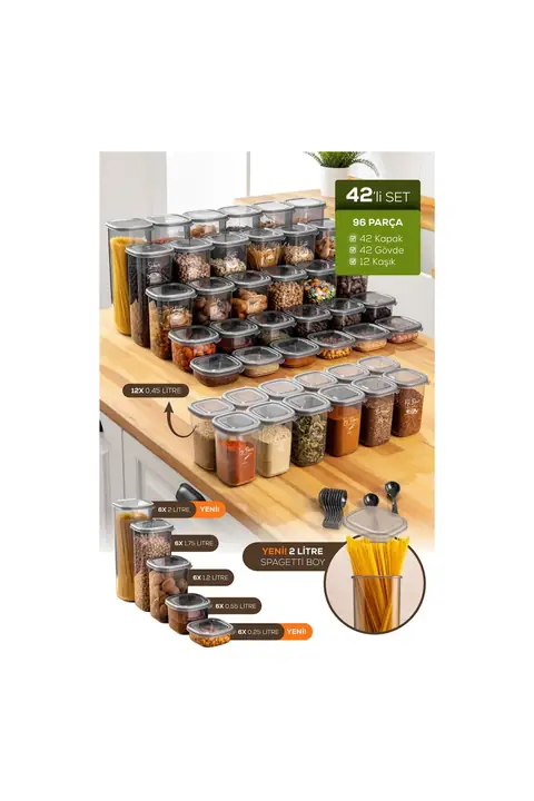 42-Piece Airtight Pantry & Spice Storage Set with Labels & Spoons