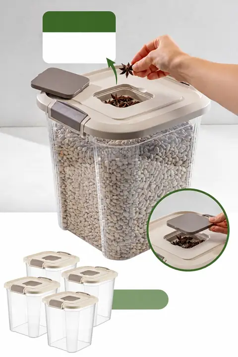 4-Piece Square Flour & Grain Container Set with Filter Lid, 12 L