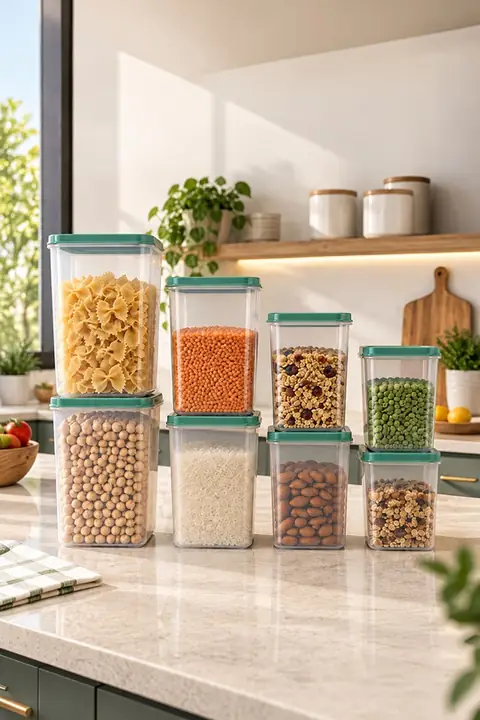 8-Piece Square Pantry Storage Container Set, 2×3.1/2.1/1.4/0.9 L