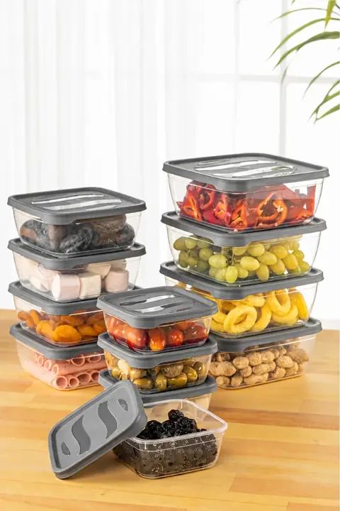12-Piece Square Microwave-Safe Storage Container Set, 4×500/1000/1600 ml