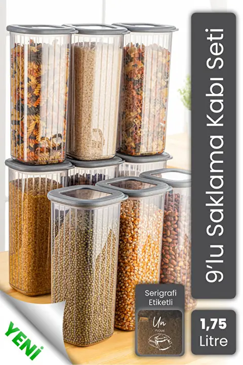 9-Piece Ribbed Storage Container Set with Labels, 1.75 L
