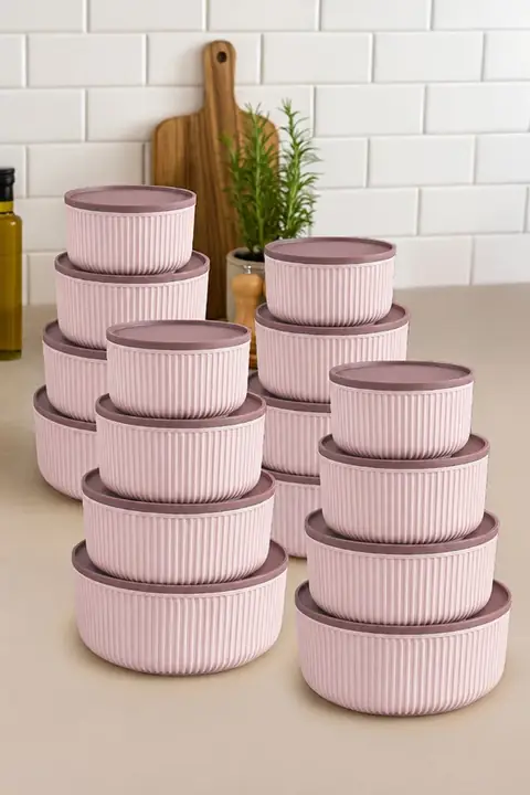 16-Piece Ribbed Round Storage Container Set, 2.5/1.5/0.8/0.45 L, Microwave & Freezer Safe