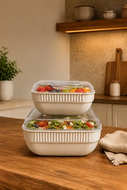 2-Piece Square Kitchen Storage Container Set, 3400 + 1400 ml