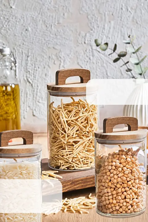 3-Piece Lidded Jar Set with Handle, 1000 ml