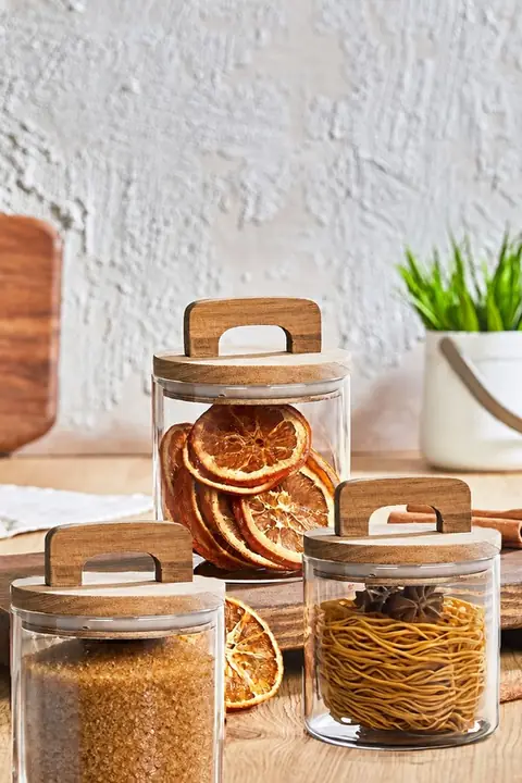 3-Piece Lidded Jar Set with Handle, 700 ml