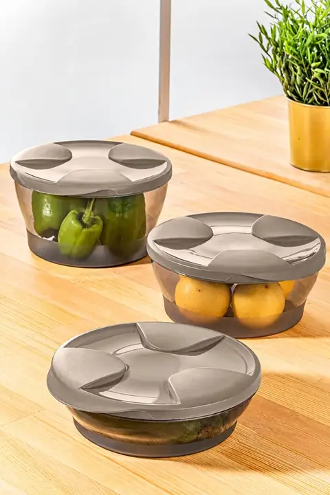 3-Piece Round Lidded Storage Container Set, 2/1.5/1 L