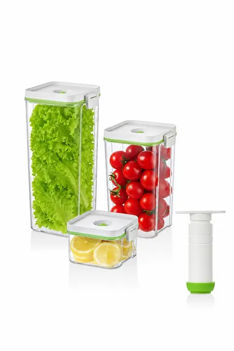 7-Piece Vacuum Storage Set: 6 Containers (2/1.3/0.5 L) + Manual Pump