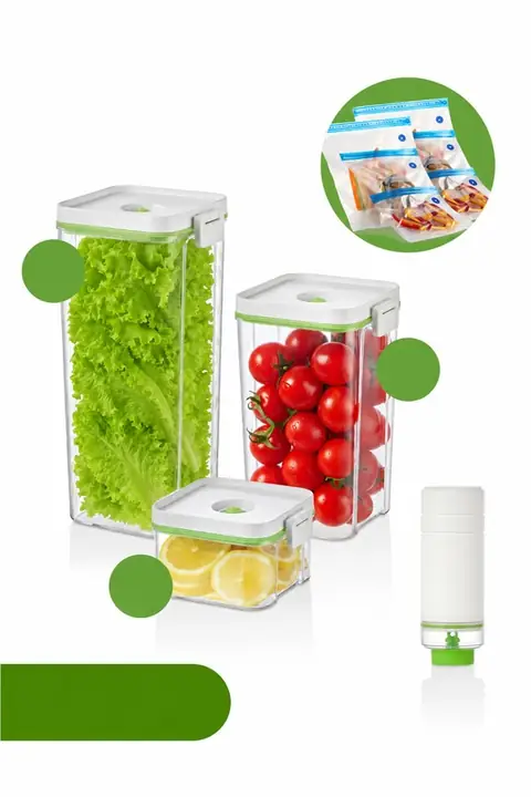 13-Piece Vacuum Storage Set: 6 Containers (2/1.3/0.5 L), Rechargeable Pump & 6 Vacuum Bags