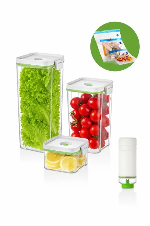8-Piece Vacuum Storage Set: 4 Containers, Rechargeable Pump & 3 Vacuum Bags