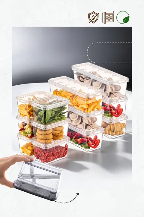 12-Piece Block Fridge & Freezer Leak-Proof Container Set, 6×1.4 L + 6×0.7 L