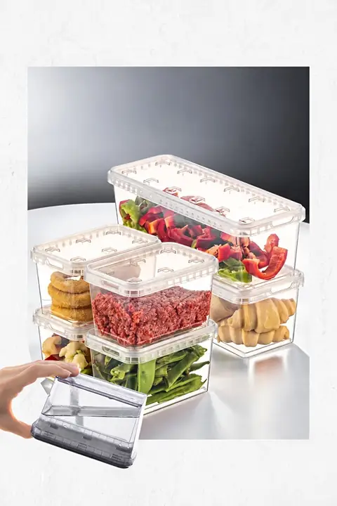 6-Piece Block Fridge & Freezer Leak-Proof Container Set, 2×1.4 L + 4×0.7 L