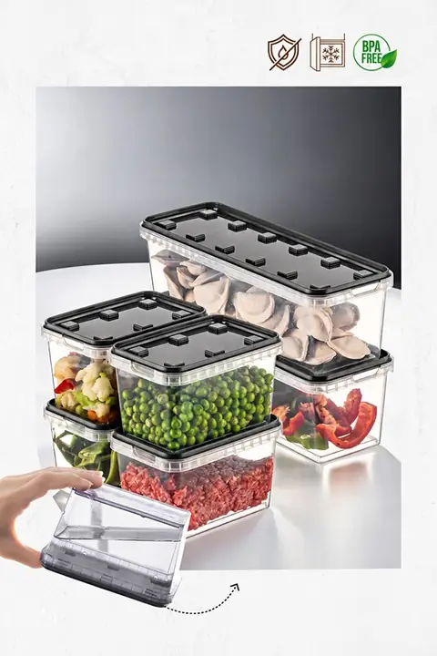 6'lı 2x(1,4 LT)-4x(0,7 LT) Block Buzdolabı ve Derin Dondurucu Sızdırmaz Saklama Kabı Şeffa