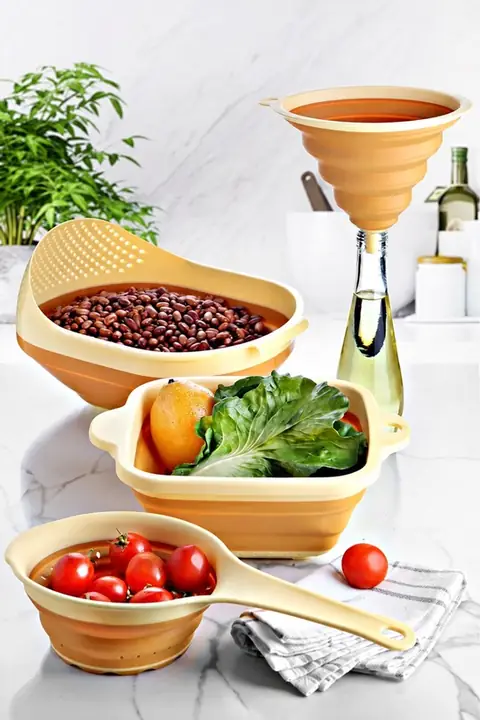 4-Piece Collapsible Strainer Set: Rice, Funnel, Handled & Square