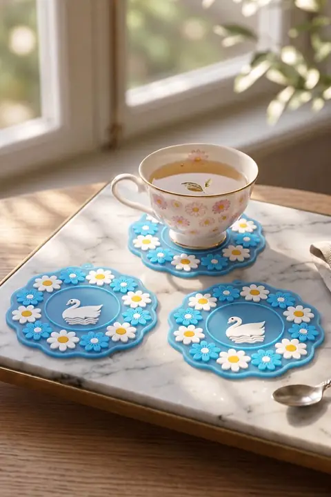 3-Piece Daisy Silicone Coaster Set, 10 cm