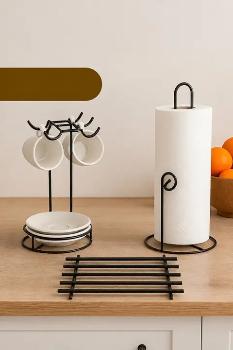Ruby Metal Countertop Set: Cup Stand, Paper Towel Holder & Trivet