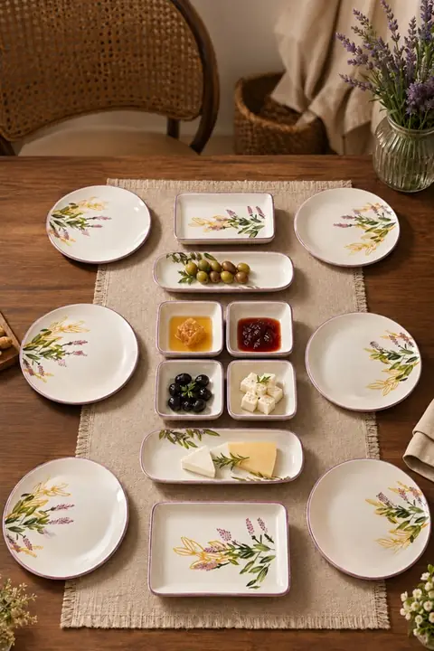 14-Piece Lavender Ceramic Breakfast Set for 6