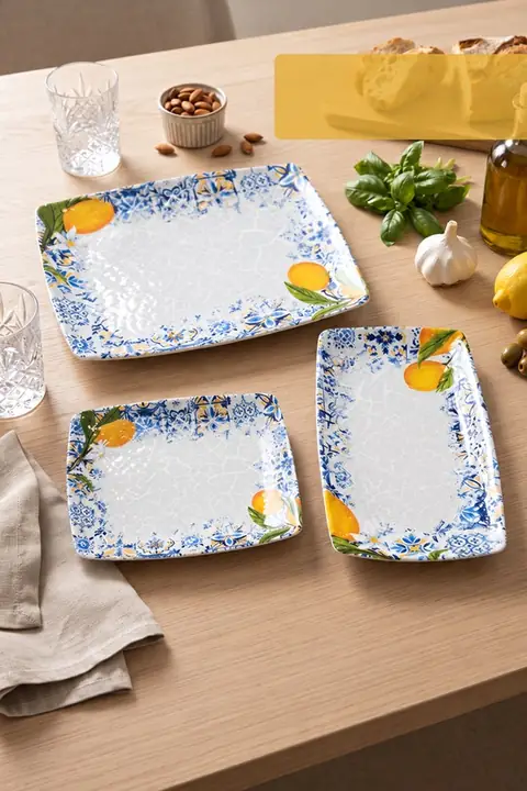 3-Piece Patterned Melamine Serving Plate Set