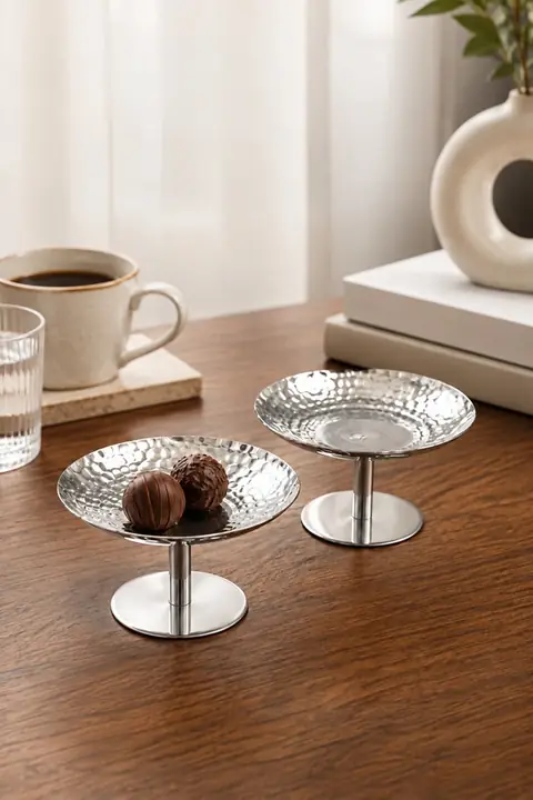2-Piece Hammered Metal Serving Stand Set
