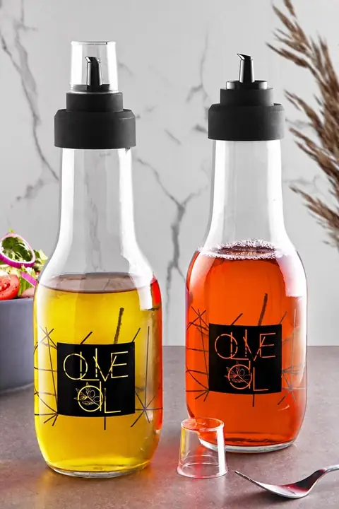 2-Piece Drip-Free Wide Glass Oil Bottle Set, 1 L
