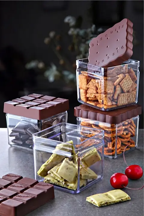 4-Piece Acrylic Biscuit-Design Lidded Snack Jar Set