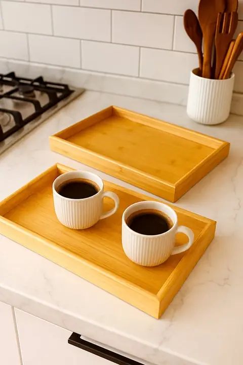 2-Piece Natural Bamboo Rectangular Tray Set