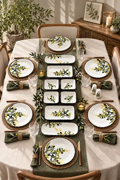 14-Piece Olive Ceramic Breakfast Set for 6
