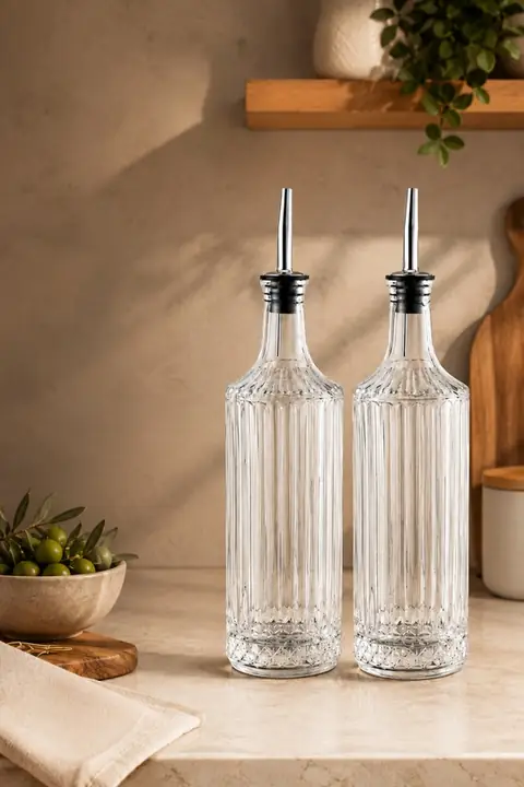 2-Piece Crystal-Cut Glass Oil & Vinegar Bottle Set, 750 ml