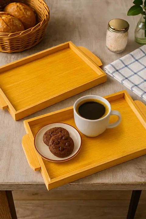 2-Piece Natural Bamboo Serving Tray Set with Handles