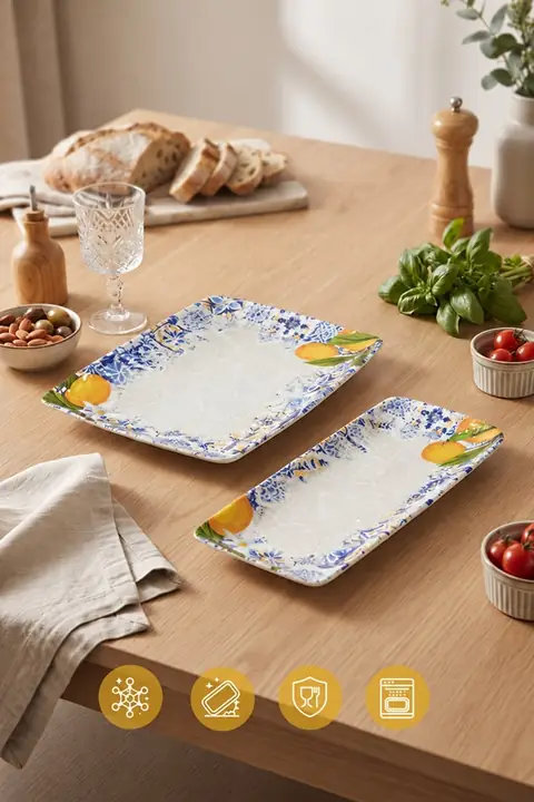 2-Piece Patterned Melamine Serving Plate Set