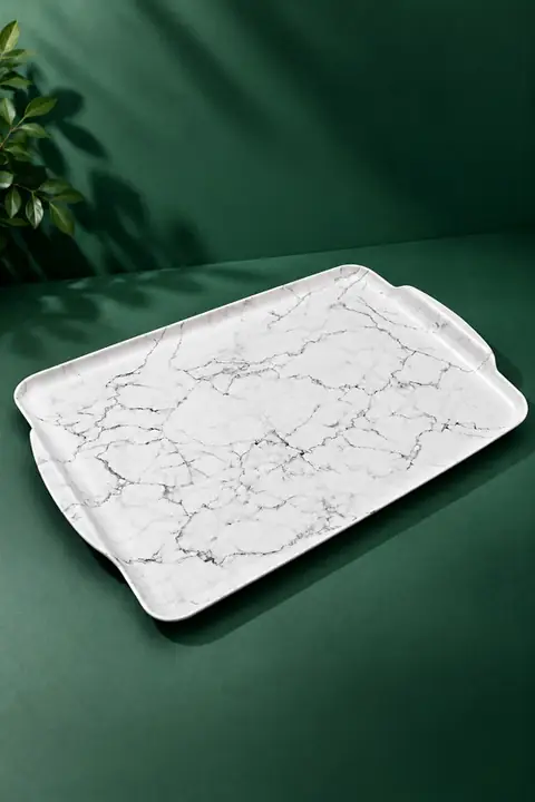 Marble-Effect Rectangular Melamine Serving Tray, 30 × 41 cm