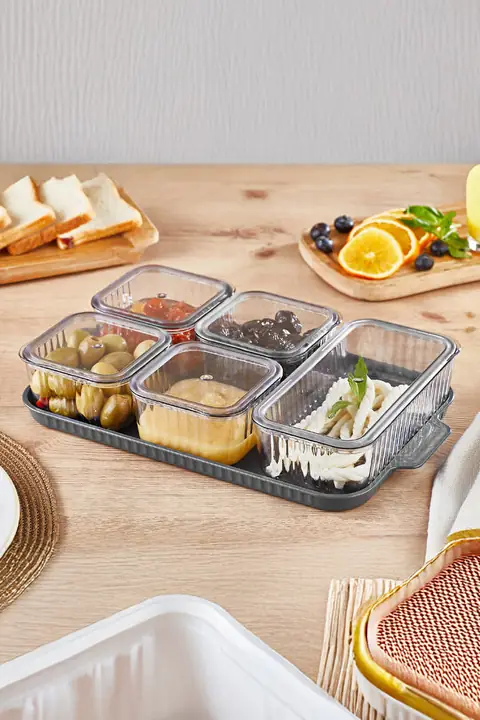 5-Compartment Acrylic Lidded Breakfast Server