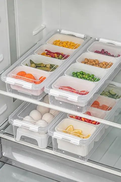 4-Piece Tall Locking-Lid Container Set, 2×2.5 L & 2×3.5 L with Inserts and Egg Tray