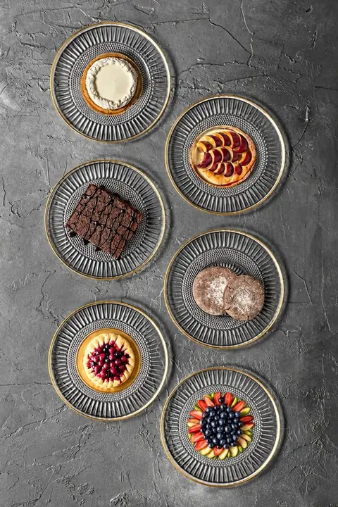 6-Piece Ribbed Crystal Glass Dessert Plate Set, 19 cm