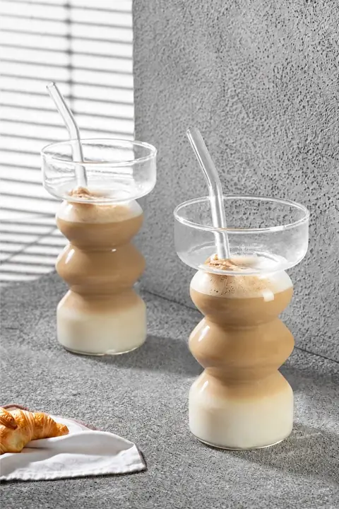 2-Piece Aura Cocktail & Juice Glass Set with 2 Glass Straws