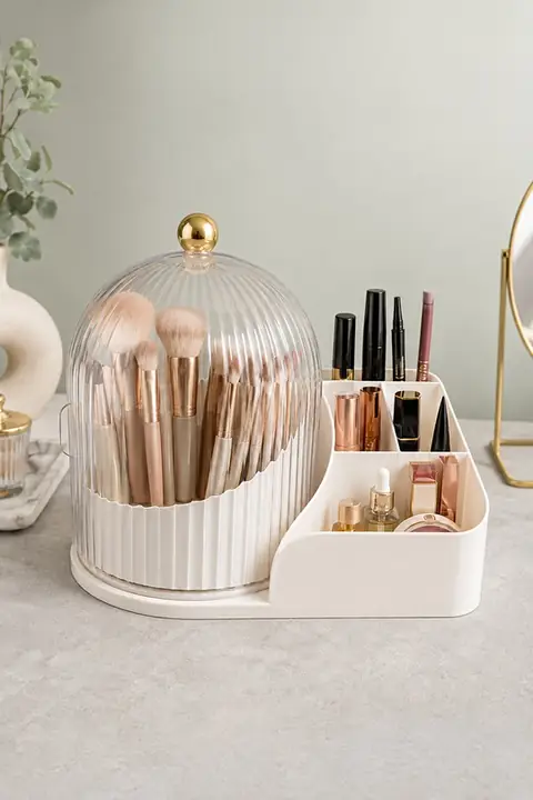 Large Rotating Dome-Lid Makeup & Brush Organizer