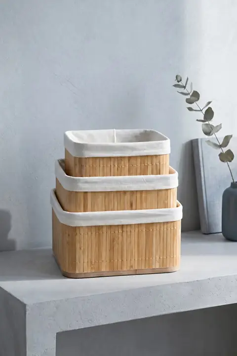 3-Piece Square Bamboo Organizer Basket Set
