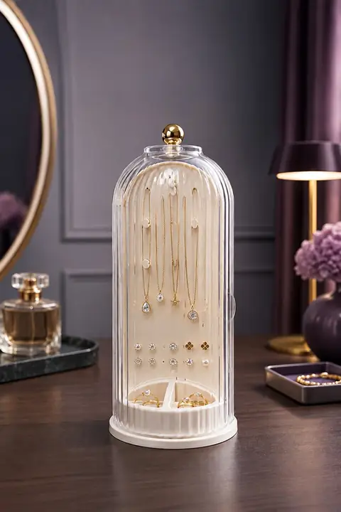 Rotating Dome-Lid Jewelry Organizer, Double-Sided