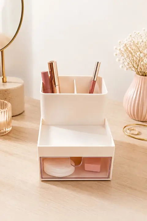 2-Compartment Makeup Organizer with Drawer