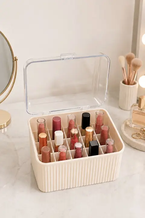 15-Compartment Lidded Makeup & Lipstick Organizer
