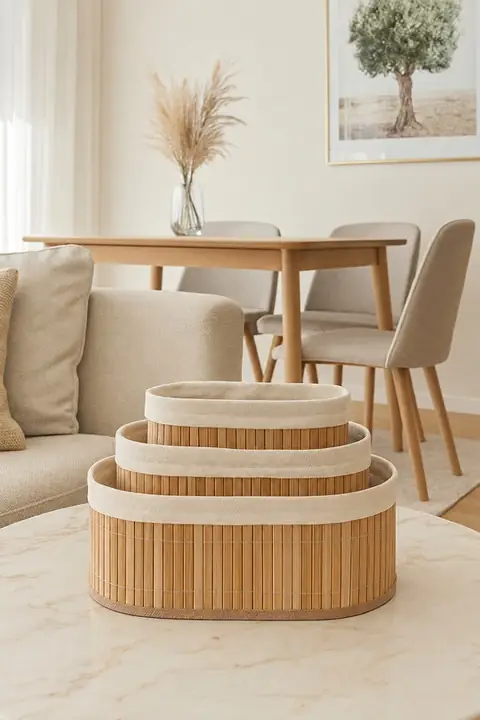 3-Piece Oval Bamboo Wicker Organizer Basket Set