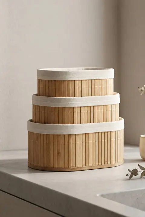 3-Piece Oval Bamboo Organizer Basket Set