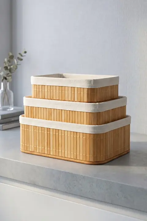 3-Piece Rectangular Bamboo Organizer Basket Set