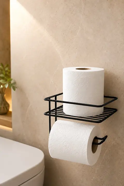 Adhesive Metal Toilet Paper Holder with Shelf