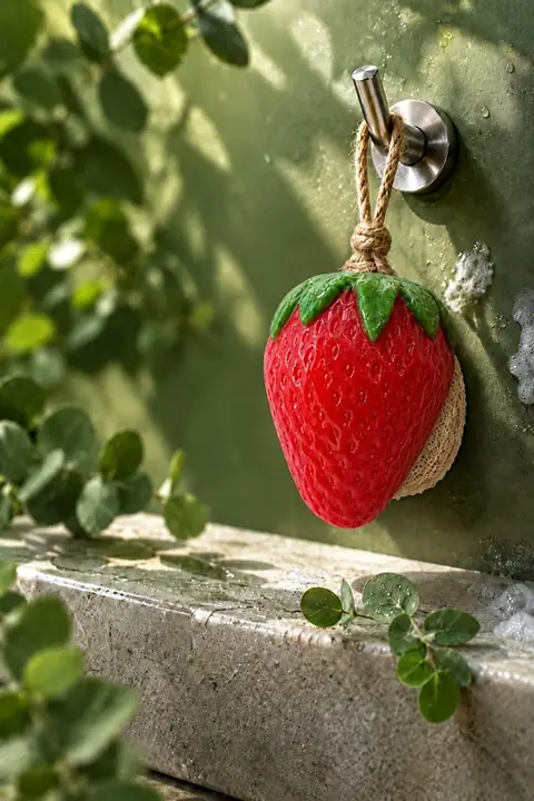 Strawberry-Shaped Loofah Soap, 8.5 × 7 × 4.8 cm