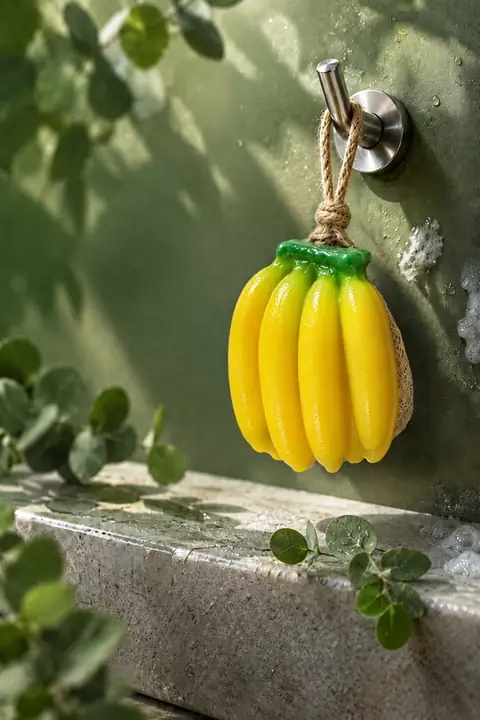 Banana-Shaped Exfoliating Bar Soap, 8 × 7.5 × 5 cm