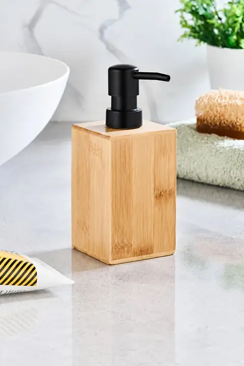 Tall Square Bamboo Soap Dispenser, 255 ml
