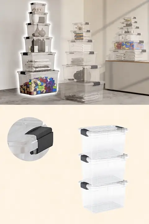 3-Piece Locking-Lid Storage Box Set, 14 L