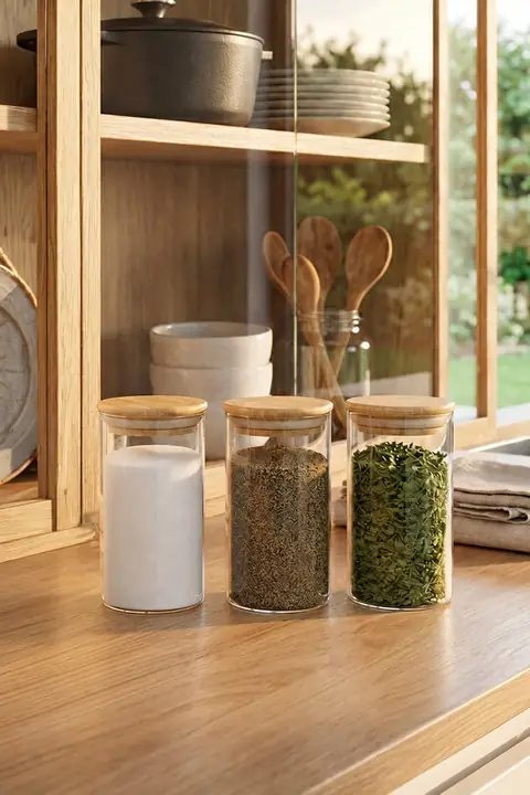 3-Piece Glass Jar Set with Bamboo Lids, 350 ml